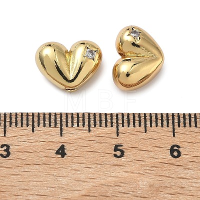Heart Brass Micro Pave Clear Cubic Zirconia Beads KK-H256-11G-1