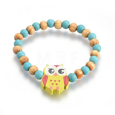 Wood Beads Kids Stretch Bracelets BJEW-JB04129-02-1