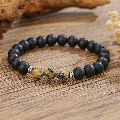 Bohemian Natural Black Onyx & Mustard Stone Beaded Stretch Bracelets ZX5026-7-1