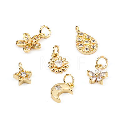 12Pcs 6 Style Brass Micro Pave Cubic Zirconia Charms ZIRC-PJ0001-03-1