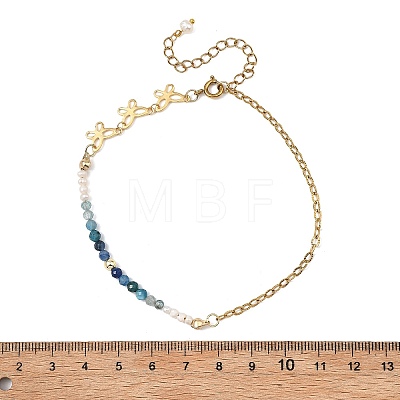 Natural Kyanite & Pearl Round Beaded Butterfly Anklets AJEW-AN00795-01-1