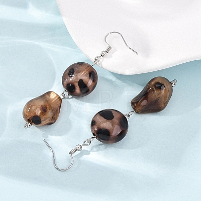 Leopard Print Acrylic with 304 Stainless Steel Dangle Earrings EJEW-Z171-01P-1