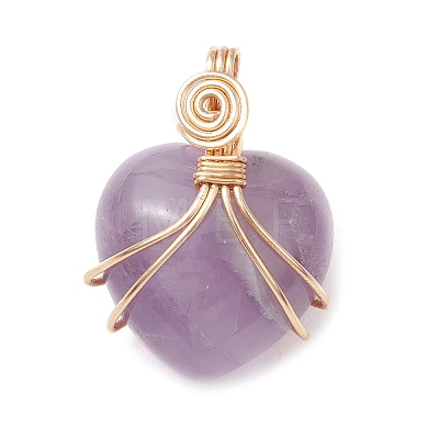 Natural Amethyst Copper Wire Wrapped Pendants PALLOY-JF03309-02-1