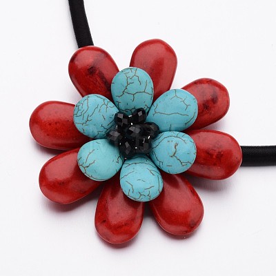 Perfect Dyed Natural Howlite Flower Pendant Necklaces NJEW-I201-07C-1