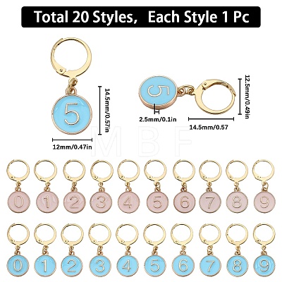 Flat Round with Number Alloy Enamel Pendant Stitch Markers HJEW-SC00010-1