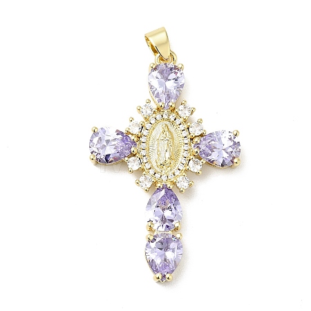 Rack Plating Brass Micro Pave Cubic Zirconia Pendants ZIRC-I059-15G-05-1