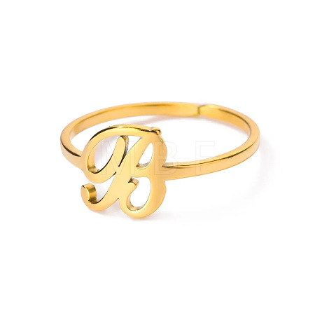 Adjustable 201 Stainless Steel Letter Open Cuff Rings for Women FS-WG61269-02-1
