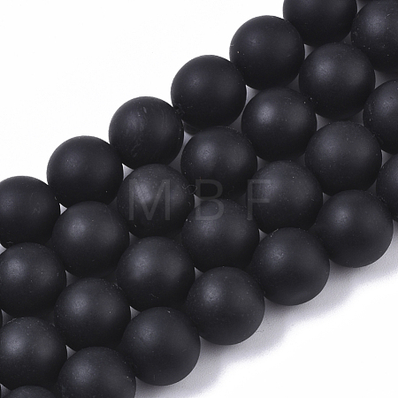 Natural Black Stone Bead Strands X-G-R193-01-10mm-1