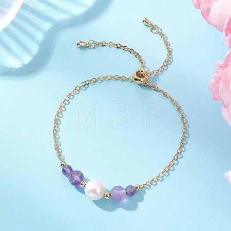Natural Amethyst Beads Link Bracelets BJEW-JB13087-02-1