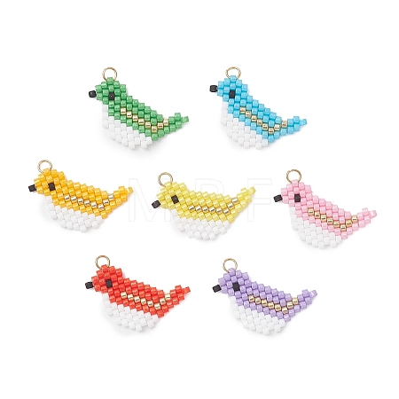 7Pcs Beaded Bird Charms PALLOY-MZ01172-1