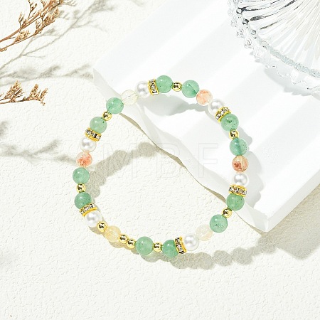 Natural Green Aventurine & Heated Citrine Non-magnetic Synthetic Hematite & Shell Pearl Beaded Bracelets for Women BJEW-JB13895-03-1