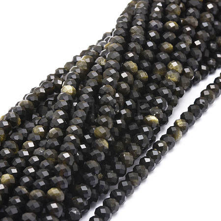 Natural Golden Sheen Obsidian Beads Strands G-E569-I02-1