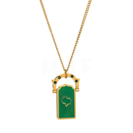 Rotating 304 Stainless Steel Enamel Tarot Card Pendant Necklaces with Rhinestone FS-WG0CC16-04-1