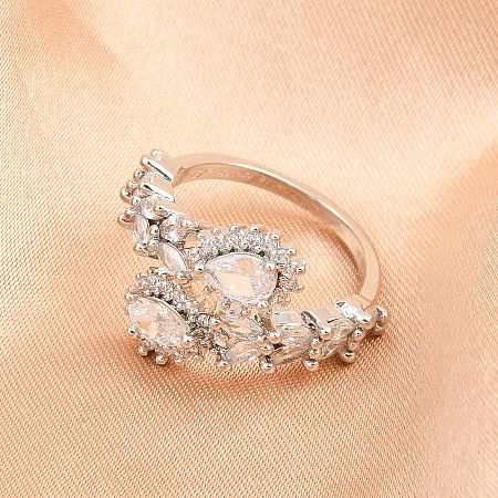 Brass Micro Pave Cubic Zirconia Cuff Rings for Women RJEW-Z113-48P-1