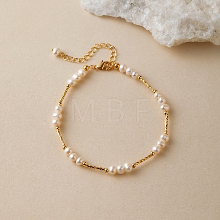 Natural Freshwater Pearl Potato Beaded Brass Tube Link Bracelets for Women LS-TP7024-1-1