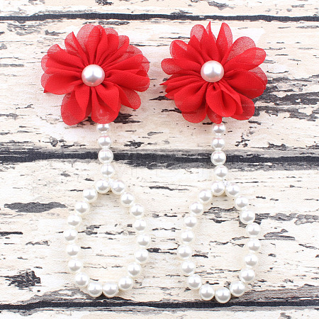 Cloth 3D Flower Plastic Imitation Pearl Beaded Barefoot Infnat Toe Anklets FS-WG366B4-01-1