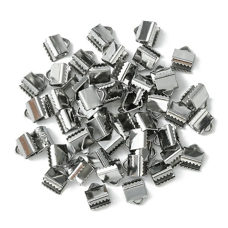 304 Stainless Steel Ribbon Crimp Ends STAS-YW0001-78A-1