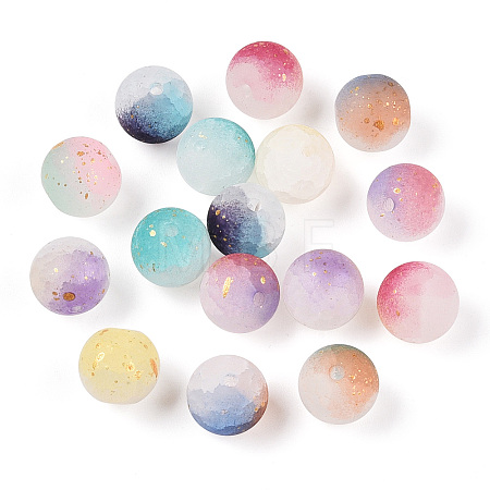 Frosted Baking Paint Crackle Glass Beads with Glitter Powder DGLA-T004-6mm-01A-1