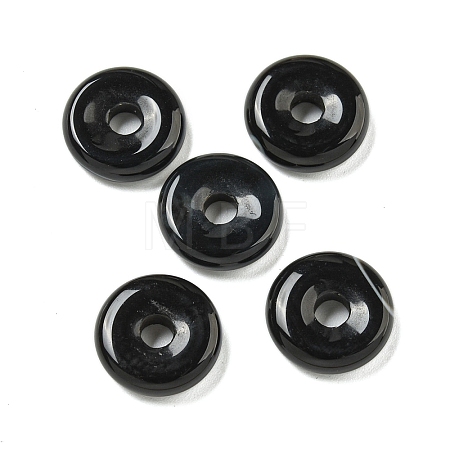 Natural Dyed & Heated Black Agate Donut/Pi Disc Charms G-G142-01D-1