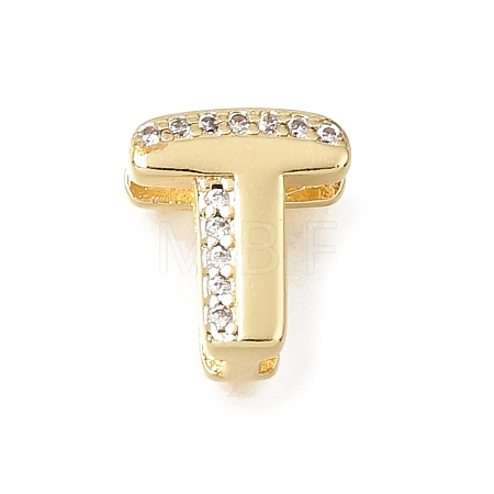 Brass Micro Pave Clear Cubic Zirconia Initial Spacer Bars KK-E802-34G-T-1