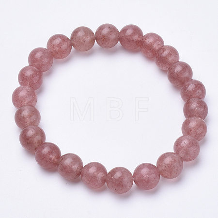 Natural Strawberry Quartz Beaded Stretch Bracelets BJEW-S128-08-1