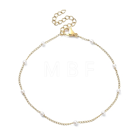 Glass Pearl Beaded Chain Anklet with Curb Chains X-AJEW-AN00542-1