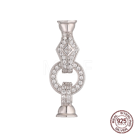 Rhodium Plated 925 Sterling Silver Micro Pave Clear Cubic Zirconia Fold Over Clasps STER-K176-15P-1