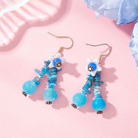Flower Natural Mixed Stone Dangle Earrings EJEW-JE06870-1