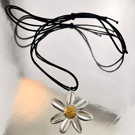 Two Tone 304 Stainless Steel Pendant Adjustable 2-Strand Black PU Leather Cord Necklaces for Women WG6EB49-01-1