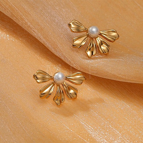 304 Stainless Steel ABS pearl Stud Earrings EJEW-S226-07G-05-1