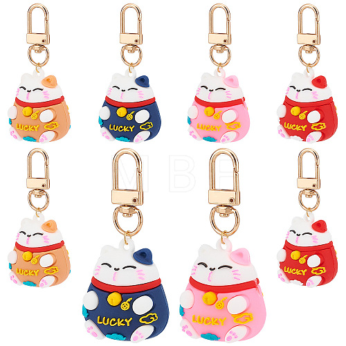   2Set PVC Cartoon Lucky Cat Doll Pendants Keychains HJEW-PH0001-49-1