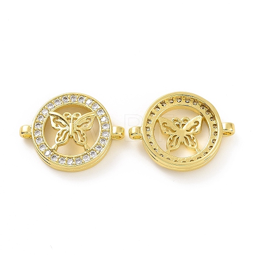 Rack Plating Brass Micro Pave Clear Cubic Zirconia Connector Charms KK-C008-05G-1
