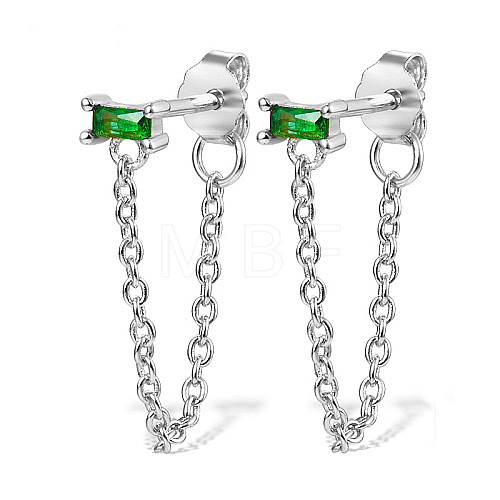 Anti-Tarnish Rhodium Plated Platinum 925 Sterling Silver Chains Front Back Stud Earrings PA4661-5-1