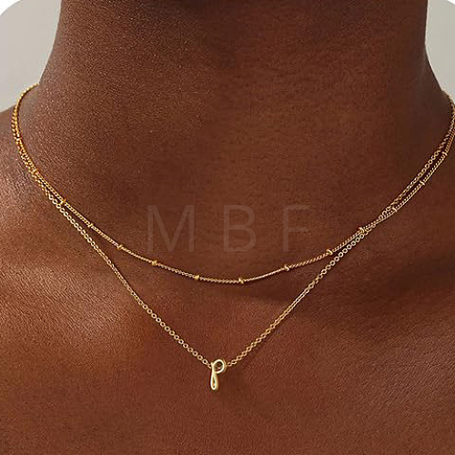 Brass Double Layer Small Letter Pendant Necklaces for Women WG025FC-20-1