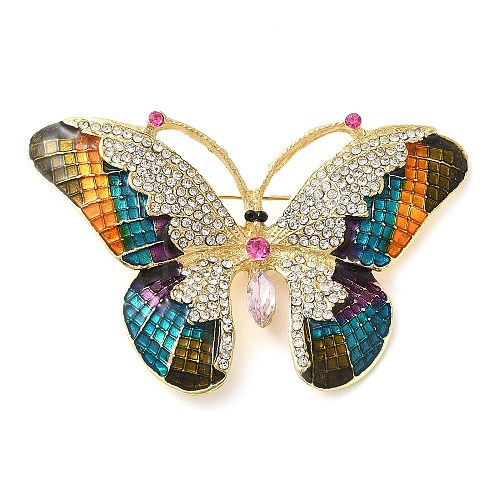 Butterfly Pave Colorful Rhinestone Brooch JEWB-G034-05G-1