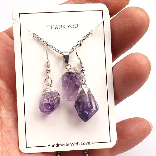 Nuggets Natural Amethyst Pendant Necklaces & Dangle Earrings Sets FS-WGD81FA-02-1