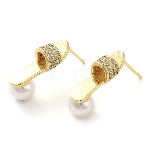 Rack Plating Brass Micro Pave Cubic Zirconia Stud Earring EJEW-C079-04G-1