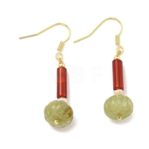 Natural Pearl & Natural Agate & Natural Xiuyu Jade Dangle Earrings EJEW-M252-05G-1