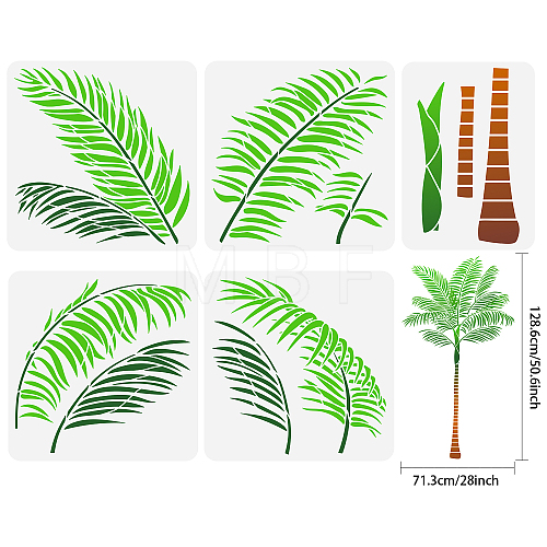 5Pcs 5 Styles Palm Tree Theme PET Hollow Out Drawing Painting Stencils DIY-WH0394-0030-1