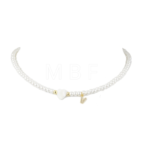 Brass Micro Pave Grade AAA Cubic Zirconia Letter Pendant Necklaces NJEW-JN04771-22-1
