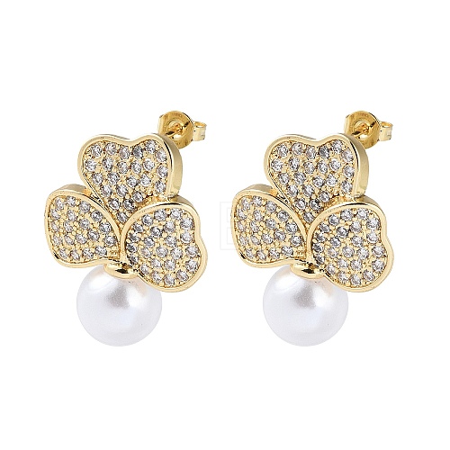 Brass Pave Clear Cubic Zirconia Stud Earrings EJEW-M258-17G-1