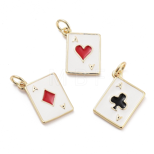 Playing Card Rack Plating Brass Enamel Pendants KK-G512-11G-1