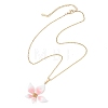 Pink Flower 304 Stainless Steel Enamel Pendant Cable Chain Necklaces for Women NJEW-JN05999-3