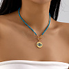 Bohemian Zinc Alloy Rhinestone Evil Eye Pendant Glass Seed Beaded Nacklaces with OT Clasps for Women WGD622F-03-1