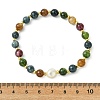 Natural Green Jade Imitation Tourmaline & Freshwater Pearl & Brass Round Beaded Bracelets for Women BJEW-JB13931-4
