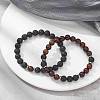 2Pcs 2 Style Natural Wood & Lava Rock Round Beaded Stretch Bracelets Set for Women BJEW-JB09381-02-2