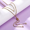 304 Stainless Steel Crystal Rhinestone Flat Round Box Chain Double Layer Slider Lariat Necklaces NJEW-K291-01G-1