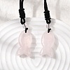 Natural Rose Quartz Fish Pendant Black Nylon Cord Necklaces NJEW-G185-01G-1