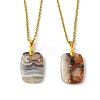 Natural Mexican Agate/Crazy Lace Agate Rectangle Pendant 304 Stainless Steel Cable Chain Necklaces NJEW-JN06210-01-2