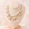 Ocean Imitation Pearl Beaded Alloy Starfish Bib Necklace Sets NJEW-Z116-03G-2